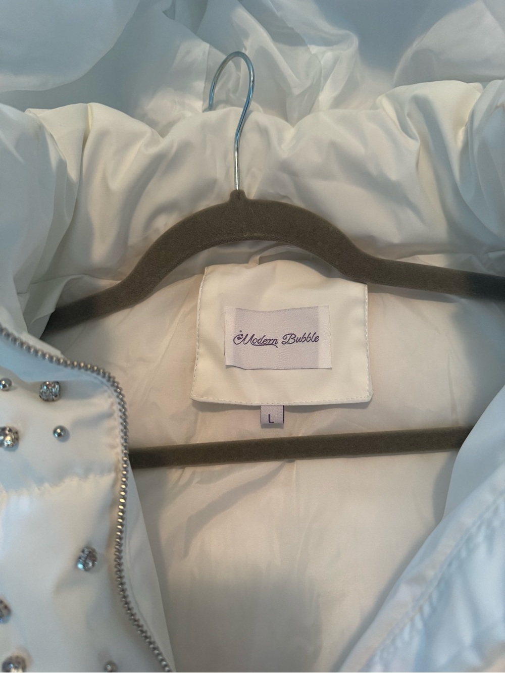 White Rhinestone Puffer Jacket - Picture 4 of 4